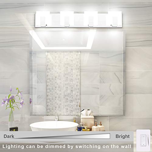 Aipsun 4 Lights Dimmable Modern LED Vanity Light for Bathroom Frosted White Acrylic Chrome Up and Down Bathroom Wall Light Fixtures Over Mirror(White Light 6000K) - size: 4 Lights