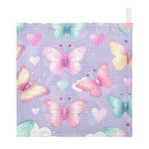 YETTASBIN Butterfly Muslin Baby Hand Washcloths, Soft Cotton Bath Face Towel, 4 Layers Extra Absorbent Feeding Burp Cloth for Newborn Infant, 5 Pack - size: 12 Inch x 5 Pack