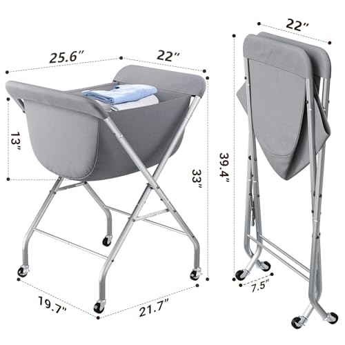 ELYKEN Laundry Basket with Wheels, Collapsible Laundry Hamper, Gray | Removable Liner Bag, Foldable Design, 118L Capacity, Sturdy Metal Frame, 4 Casters, Laundry Cart for Bedroom, Laundry Room - color: Gray, size: 25.6"L x 22"W x 33"H