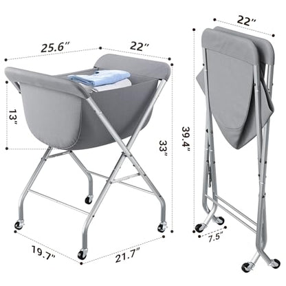 ELYKEN Laundry Basket with Wheels, Collapsible Laundry Hamper, Gray | Removable Liner Bag, Foldable Design, 118L Capacity, Sturdy Metal Frame, 4 Casters, Laundry Cart for Bedroom, Laundry Room - color: Gray, size: 25.6"L x 22"W x 33"H
