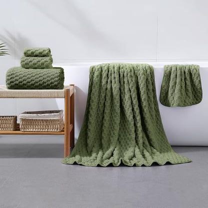 6 PC Bath Towel Set, 40"x80"Bath Sheets,Olive Green | Microfibers，Extra-large size，Quick dry，Highly Absorbent，Big and Tall users，2Bath towels 2Hand towels 2Washcloths - color: Olive Green, size: Bath Sheet Set-6PCS