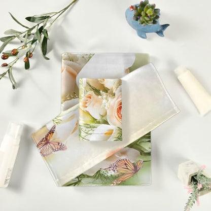 Towel Bathroom Sets, Bouquet Yellow Roses And White Calla Lilies Butterfly Towels 3-Piece 1 Bath Towel 1 Washcloth 1 Hand Towel, Bath Towel Set of 3 Soft Multifuntion for Home Kitchen Hotel Gym Swim S - color: Multi06