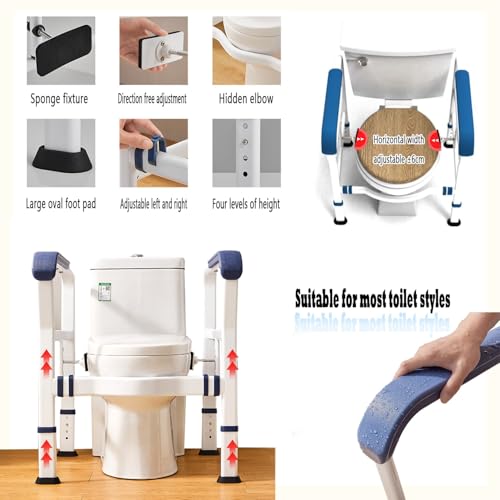Toilet Safety Rails Foldable Stand Alone Toilet Frame Adjustable Height with Easy Installation Bathroom Toilet Seat for Seniors Arthritis Sufferers Injured Surgery Recovery