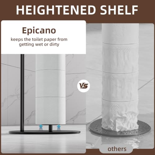 Toilet Paper Holder Stand with Dispenser,Free Standing, Classic,Black | Rustproof,Holds 4 Mega Rolls, Anti-Slip Base, Easy Grip Top,Raised Waterproof Base,Minimalistic Toilet Paper Storage Solution