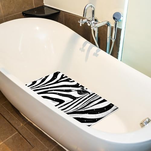 Non Slip Shower Mat Bathtub Mat 15.1x26.8 Inch, Quick Dry Bath Mat with Drain, Soft PVC Bath Mats for Bathroom Tub Shower Floor, Zebra - color: Multi 1