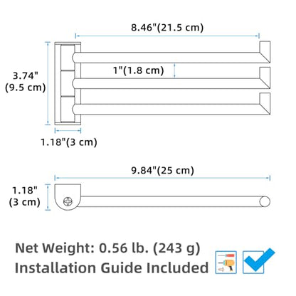 3-Arm Swivel Towel Rack, Brushed Nickel, 304 Stainless Steel | Individually Adjustable 180° Bars, Fold-Flat Design, Hand Towels & Dish Cloths, Bathroom, Kitchen & Laundry Room Use - color: Brushed Nickel
