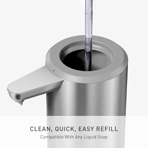simplehuman Liquid Sensor Pump with Caddy, 9 oz Automatic Soap Dispenser for Kitchen and Bathroom, Touchless Motion Sensor, Variable Dispense, Rechargeable, High-Grade Brushed Stainless Steel - color: Brushed, style: 9 Oz. w/ Caddy
