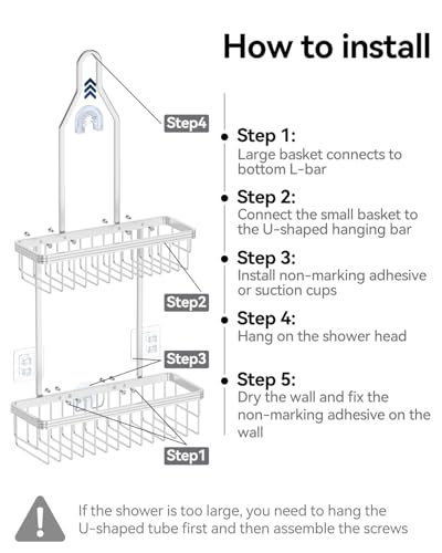 Never Rust Shower Caddy Hanging, Aluminum Shower Racks for Inside Shower, 2-Tier Shower Organizer Hanging Over Shower Head with Hooks and Soap Holder, Silver - color: Silver