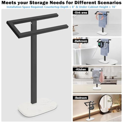 Livabber Standing Hand Towel Holder, 304 Stainless Steel Hand Towel Rack Stand with Heavy Marble Base, Bath Accessories, Towel Ring for Bathroom Kitchen Countertop, 14 Inch (Black) - color: Black