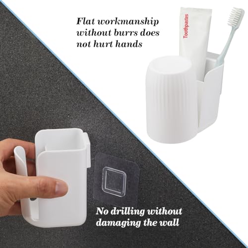 Toothbrush Holders for Bathrooms Toothbrush Holders Wall Mounted BPA-Free Tooth Brush Holder with Toothbrush Cup Drilling-Free (White) - color: White