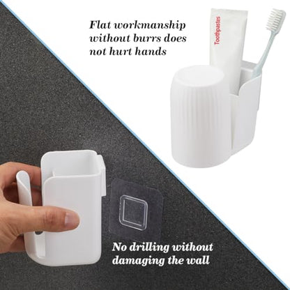 Toothbrush Holders for Bathrooms Toothbrush Holders Wall Mounted BPA-Free Tooth Brush Holder with Toothbrush Cup Drilling-Free (White) - color: White