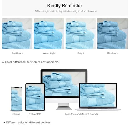 COZYART Bath Towel Set 6 PCS, Sky Blue 100% Turkish Cotton 650GSM Soft | Absorbent Quick Dry, OEKO‑Tex 100 Cert. Zero Twist Ring Spun Cotton, Plush Fluffy, Breathable Hotel Quality Bathroom Towels - color: Light Blue