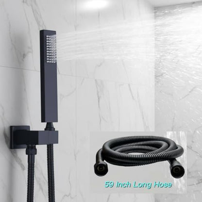 4 Way Thermostatic Shower System Black Shower Faucet Set with 4 Body Jet, Handheld Spray, 12 inch + 8 inch Shower Head - color: Black, size: 12+8" Ceiling Shower