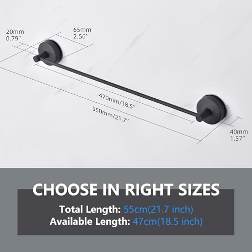 YOHOM Suction Cup Towel Bar for Shower 22 Inch Stainless Steel Bathroom Hand Towel Holder Suction Washcloth Holder Kitchen Towel Rack for Glass Shower Door Removable Towel Rod Rail Matte Black - color: Matte Black