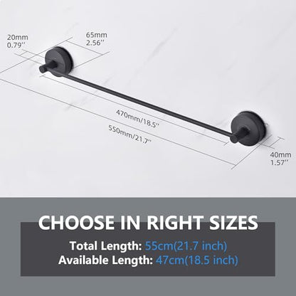 YOHOM Suction Cup Towel Bar for Shower 22 Inch Stainless Steel Bathroom Hand Towel Holder Suction Washcloth Holder Kitchen Towel Rack for Glass Shower Door Removable Towel Rod Rail Matte Black - color: Matte Black