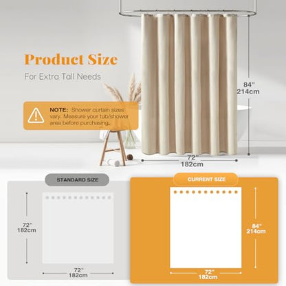 Long Linen Textured Waterproof Shower Curtain Set, 72x84, Beige/Cream | Tall Size, 230GSM Polyester, Heavy Duty Cloth, Weighted Hem, 12 Plastic Hooks, Modern Luxury Hotel Style, Machine Washable - color: A - Cream, size: 72"W x 84"L (Pack of 1)