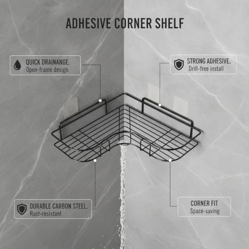Adhesive Corner Shelf, Carbon Steel Wall Mount Storage Organizer for Bathroom Shower and Kitchen (1 PC) - size: 14.17 x 10.63 x 5.12 in
