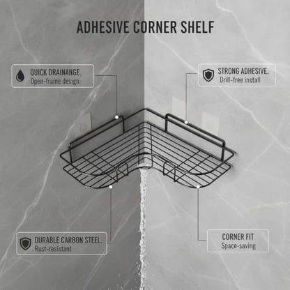 Adhesive Corner Shelf, Carbon Steel Wall Mount Storage Organizer for Bathroom Shower and Kitchen (1 PC) - size: 14.17 x 10.63 x 5.12 in