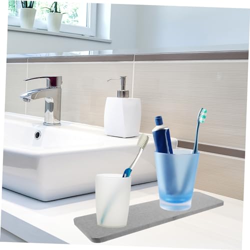 Absorbent Diatomite Mat for Bathroom Countertop Rectangle Design Fast Drying Deep Soap and Mouthwash Cup Mat Keeps Surfaces Dry and Tidy