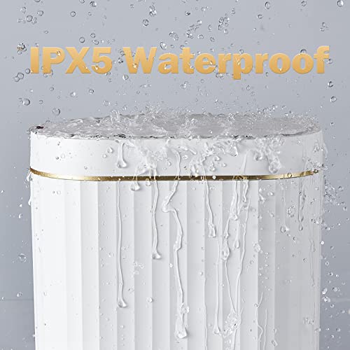 ELPHECO Bathroom Trash Can with Lid, 2 Gallon, Motion Sensor, White Gold | Automatic Garbage Can, IPX5 Waterproof Plastic Wastebasket, Trash Bin for Bathroom, Bedroom, Kitchen and Office - color: White Gold