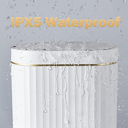 ELPHECO Bathroom Trash Can with Lid, 2 Gallon, Motion Sensor, White Gold | Automatic Garbage Can, IPX5 Waterproof Plastic Wastebasket, Trash Bin for Bathroom, Bedroom, Kitchen and Office - color: White Gold