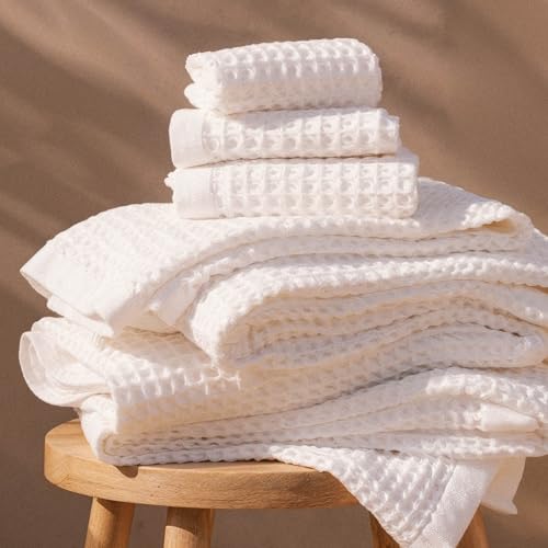 Sedona Luxe Waffle Towel Set, 410 GSM 6-Piece 100% Cotton Set with 2 Bath Sheets, 2 Hand Towels & 2 Washcloths, Spa-Quality, White - color: White, style: Luxe Set (Set of 6 with Bath Sheets)