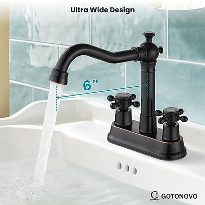 gotonovo 4 Inch Centerset Bathroom Faucet 2 Cross Handles Deck Mount 2 Hole Lavatory Vanity Utility Mixer Tap with Water Supply Hoses and Pop Up Drain RV Farmhouse, Oil Rubbed Bronze - color: Oil Rubbed Bronze