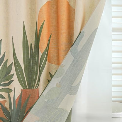 Potted Plant Linen Boho Shower Curtain Set with Liner,72" Wx72 L | Double Layer Shower Curtain Waterproof Fabric with Zippered Removable PEVA Liner,Boho Shower Curtain for Bathroom,Free Hooks - color: Cactus