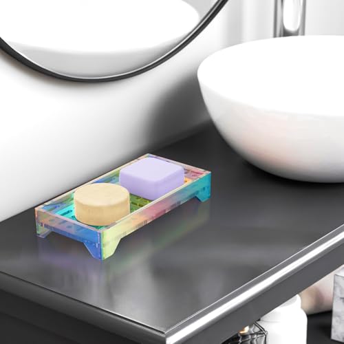 NiHome Self Draining Soap Dish, Acrylic Bar Soap Holder for Shower | 360° Airflow Slotted Drainage Keeps Bars Dry, Durable & Easy Clean for Bathroom Kitchen Sink, Iridescent Acrylic - color: Iridescent
