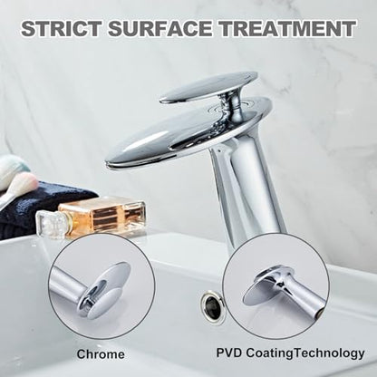 Chrome Waterfall Bathroom Sink Faucet and Pop Up Drain Assembly - color: Chrome, size: Short Body