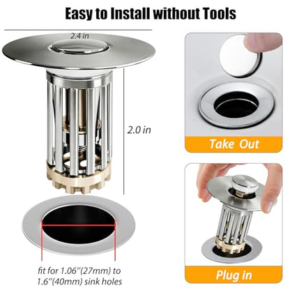 Anlige 3 in 1 Pop Up Bathroom Sink Stopper, Bathroom Sink Drain Strainer, with Removable Basket Hair Catcher, Universal Sink Plug Cover for 1.06 in to 1.6 in Drain, Brushed Nickel - color: Brushed Nickel