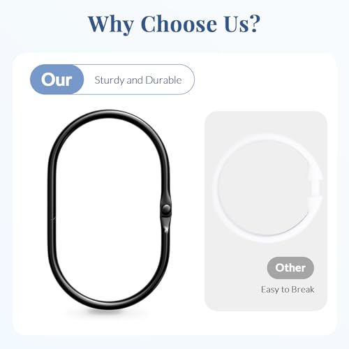 Bathway Shower Curtain Rings, Bathway Shower Curtain Hooks, Black Shower Curtain Hooks Rings Rust Proof, Anti-Drop Smooth Shower Rings for Curtain, 12 Pcs Metal Shower Hooks for Shower Curtain Rod - color: Black, style: Modern Oval