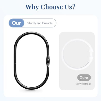 Bathway Shower Curtain Rings, Bathway Shower Curtain Hooks, Black Shower Curtain Hooks Rings Rust Proof, Anti-Drop Smooth Shower Rings for Curtain, 12 Pcs Metal Shower Hooks for Shower Curtain Rod - color: Black, style: Modern Oval