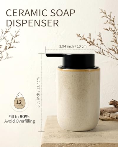 BosilunLife Lotion Pump Dispenser for Bathroom, Kitchen, Countertop | Hand Soap Dispenser Bathroom Ceramic Dish Liquid Soap Dispenser (Greige with Speckle, Liquid Pump) - color: Greige