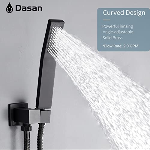 DASAN Full Body Shower System with 6 PCS Body Spray Jets & 12'' Rain Shower Head & Handheld, Ceiling Mount Rain Shower System Matte Black Shower Faucets Sets Complete with Valve, SA-SS03AMB-S12C2 - color: Black