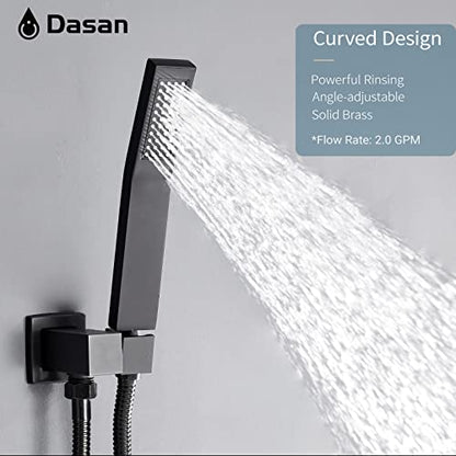 DASAN Full Body Shower System with 6 PCS Body Spray Jets & 12'' Rain Shower Head & Handheld, Ceiling Mount Rain Shower System Matte Black Shower Faucets Sets Complete with Valve, SA-SS03AMB-S12C2 - color: Black