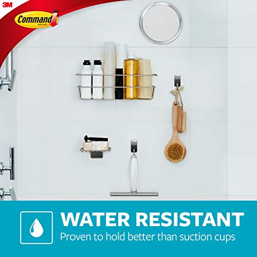 Command Bath Shower Small Water-Resistant Adhesive, Satin Nickel, 1 lb Capacity, 1 Squeegee, 1 Hook, 2 Strips, BATH32-SS-ES Caddy - size: 0