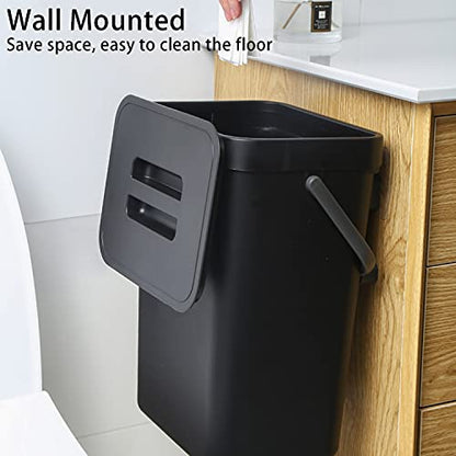 stonespace Under Sink Trash Can，Kitchen Compost Bin, 3.2 Gallon/12L, Black | Hanging Garbage Can for Kitchen/Bathroom/Cupboard,Wall Mounted, Plastic Food Waste Bin, RV Trash Can - color: Black, size: 12L/3.2GAL