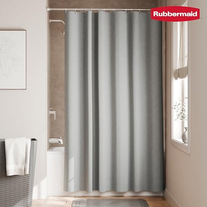 Rubbermaid Grey Shower Curtain Liner: Waterproof Fabric Shower Liner for Bathroom, with 2 Magnets and Rustproof Grommets, 70x72, Standard Size, Gray - color: Grey