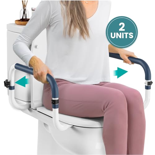 Toilet Safety Rails (250lb) - Adjustable Toilet Safety Rails, Toilet Bar for Elderly Adults, Toilets Rails for Seniors, Toilet Seat with Handles for Elderly & Disabled-Easy Installation-2 Pack - size: 2 Pack