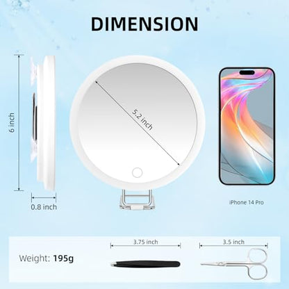 10X Magnifying Mirror with Lights, 6inch Makeup Magnified Mirror 10x Lighted Travel Magnification with 3 Suction Cups and 360° Adjustable Stand - Includes Tweezers & Scissors - color: White-10x