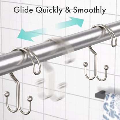 Bathway Nickel Shower Curtain Hooks Ring, 12 Pcs Double Sided Shower Hooks, Rust Proof Metal Shower Hooks for Bathroom, Anti-Drop Shower Rings for Shower Curtain & Liners - color: Nickel, style: Double-layer Shower Hooks