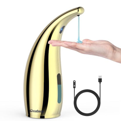 Touchless Liquid Soap Dispenser, 300 mL, Gold, Rechargeable | Magnetic charging, 4 adjustable 0.4–3 mL output levels, IP65 splash protection and 10-second self-cleaning mode - color: Polished Gold