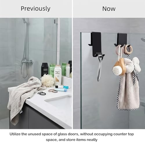 Over The Door Hooks, 2 Pack Heavy Duty Stainless Steel Door Hanger Hooks for Bathroom, Towel Hook for Hanging, Towel Rack Robe Organizer for Towels, Razor Holder, No Drilling, Black
