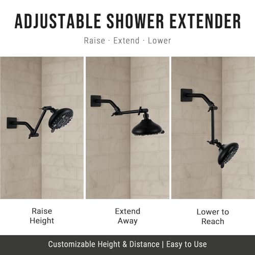 G-Promise 6 Inch Shower Extender with 6 Inch Arm and Flange(Matte Black) | Solid Brass Construction, Height and Angle Adjustable, Standard Connection Thread, All Installation Tools Included - color: Matte Black, style: 6 Inch