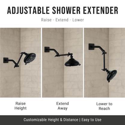 G-Promise 6 Inch Shower Extender with 6 Inch Arm and Flange(Matte Black) | Solid Brass Construction, Height and Angle Adjustable, Standard Connection Thread, All Installation Tools Included - color: Matte Black, style: 6 Inch