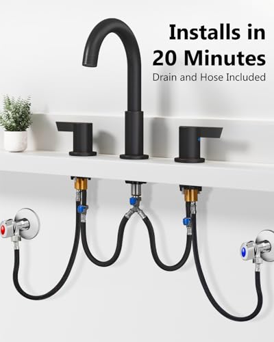 Oil Rubbed Bronze Bathroom Faucet 3 Hole, 8 Inch Widespread 2-Handle | SUS304 Stainless Steel, 2-Handle Control, Pop-Up Drain, Supply Lines and Mounting Hardware for 8-Inch Widespread Vanity Sinks - color: Oil Rubbed Bronze