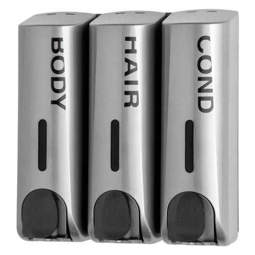 Trio Wall Mounted Shampoo Soap Shower Dispensers with 3x350ml Refillable Bottles,Silver - color: Trio Silver