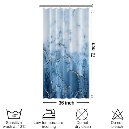 Light Blue Marble Stall Waterproof Shower Curtain 36x72 inches | RV Small Shower Curtain Set for Bathroom, Abstract Modern, Machine Washable, Easy to Install with Hooks, Ombre Light Blue - color: Light Blue, size: 36"W x 72"L (Pack of 1)