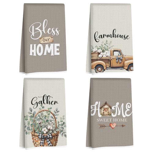 Lovdazzles 4 Pcs Pastoral Eucalyptus Kitchen Towels Tea Towel - color: Multi 1616
